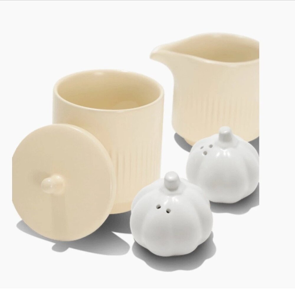 Citrine Cream & Sugar Set + Talking Tables Pumpkin Salt & Pepper Shaker Bundle